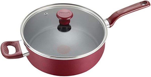 B0398264 B03982 Excite ProGlide Nonstick Thermo-Spot Heat Indicator Dishwasher Oven Safe Jumbo Cooker with Lid Cookware, 5-Quart, Rio Red