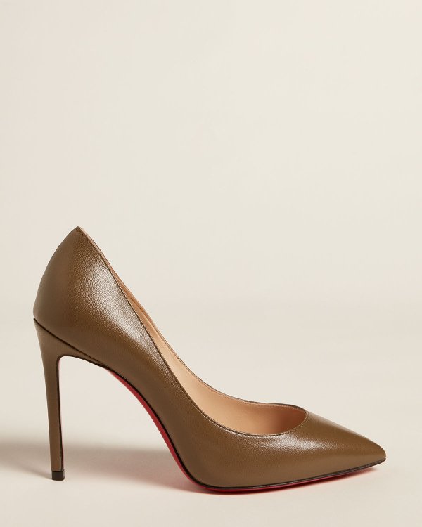 Olive Pigalle Pointed Toe Leather Pumps