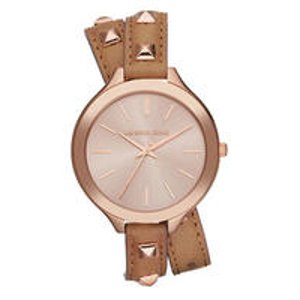 Michael Kors Mid-Size Rose Golden Pyramid-Stud Leather Runway Watch