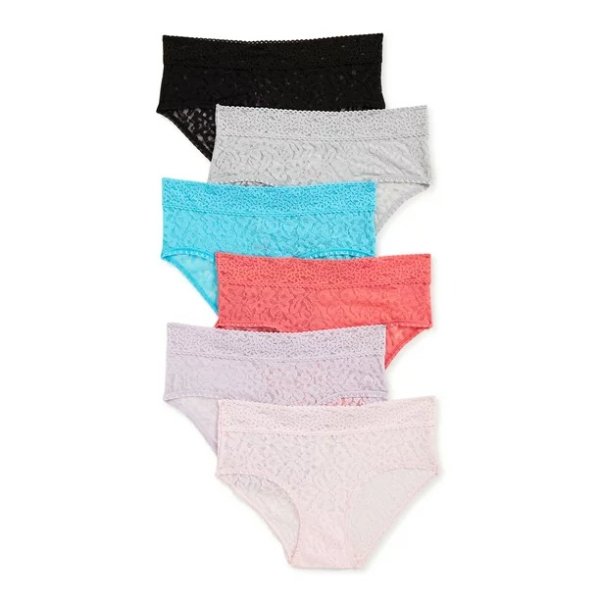 Secret Treasures Women's Lace Stretch Hipster Panties, 6-Pack