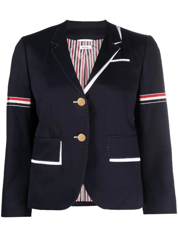 红白蓝条纹单排扣西装夹克