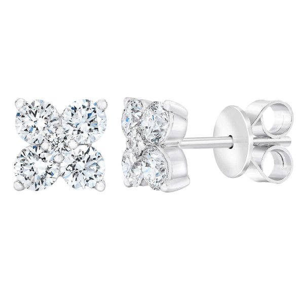 Brilliant 1.20 ctw VS2 Clarity, I Color Diamond 14kt White Gold Flower Earrings