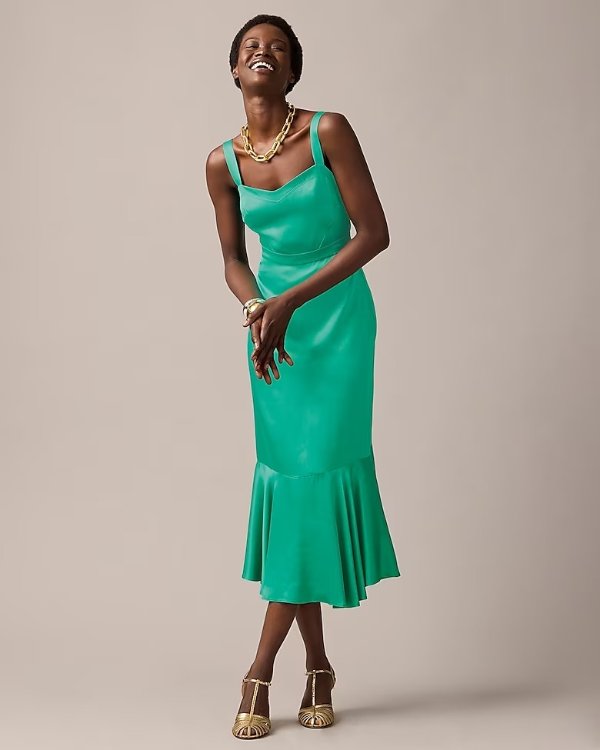 Collection fitted flare-hem dress in luster crepe