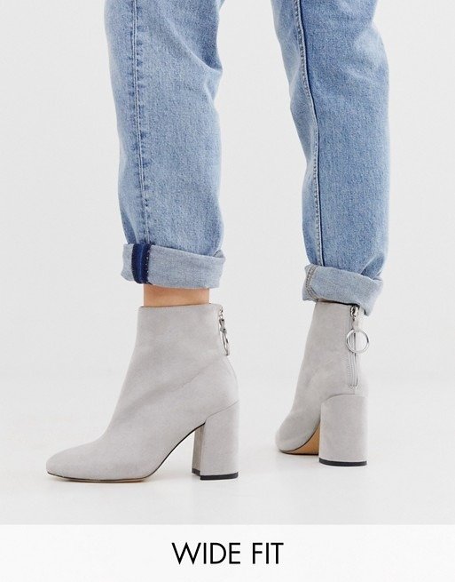 wide fit high block heel boots in gray | ASOS