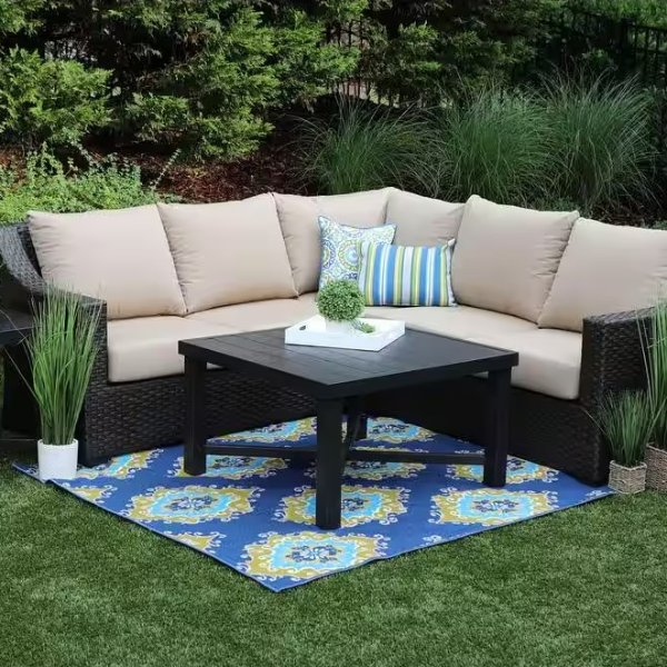 Birch 5-Piece Resin Wicker Outdoor Sectional with Sunbrella Canvas Heather Beige Cushions
