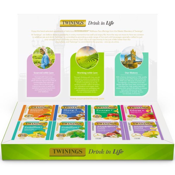 Tea Self Care Wellness Variety Gift Box Sampler, 40 Tea Bags to Soothe Your Body and Mind, Herbal and Green Tea for Energy, Sleep, Glow