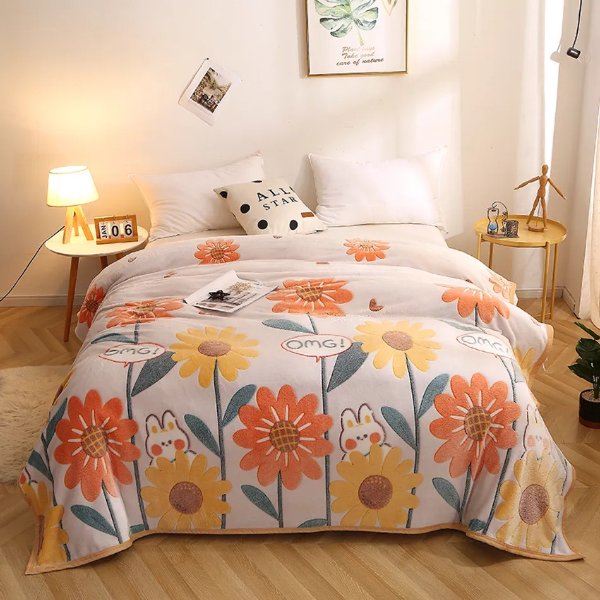 Floral Print Fleece Blankets Home Bed Blanket Kids Bedding Super Soft Plush Throw Blanket