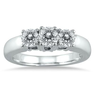 1 Carat TW Three Stone Diamond Ring in 10K White Gold (H-I Color, I1-I2 Clarity)
