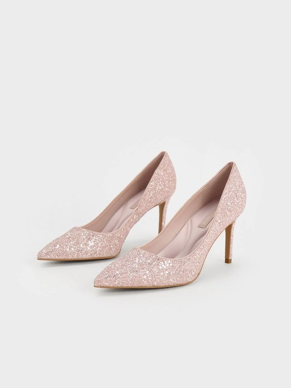 Emmy Glittered Pointed-Toe Pumps - Pink