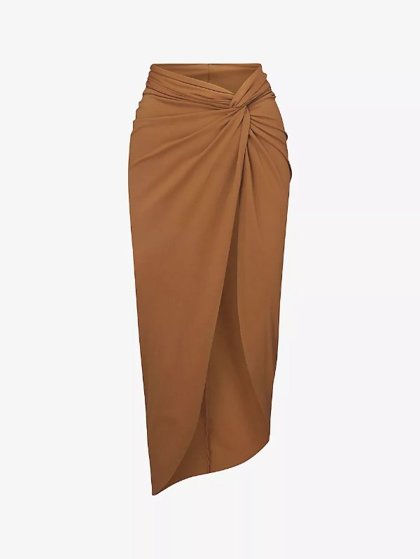 Knot-front split-leg recycled stretch-nylon sarong