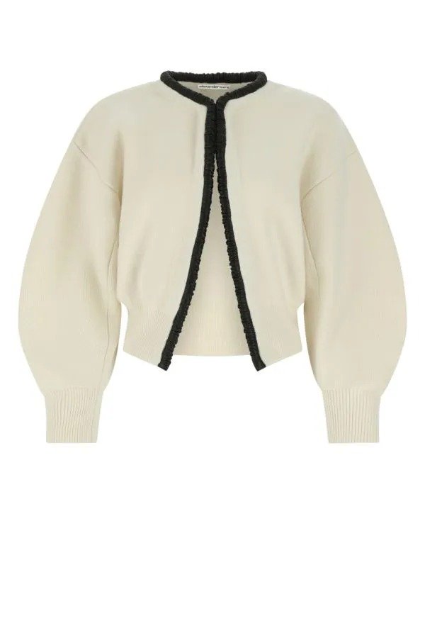 Ivory stretch wool blend cardigan