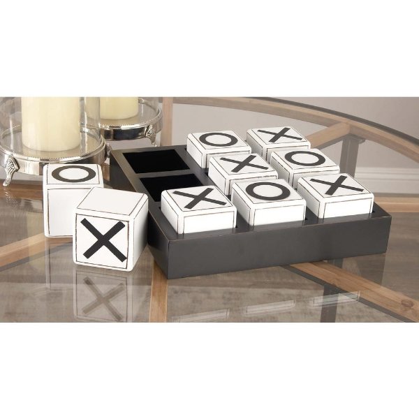 14 in. x 4 in. New Traditional Wood Tic Tac Toe Table Decor-56998 - The Home Depot