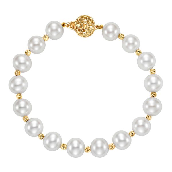 Cultured 8.5-9.5mm Pearl 14kt Yellow Gold Bracelet