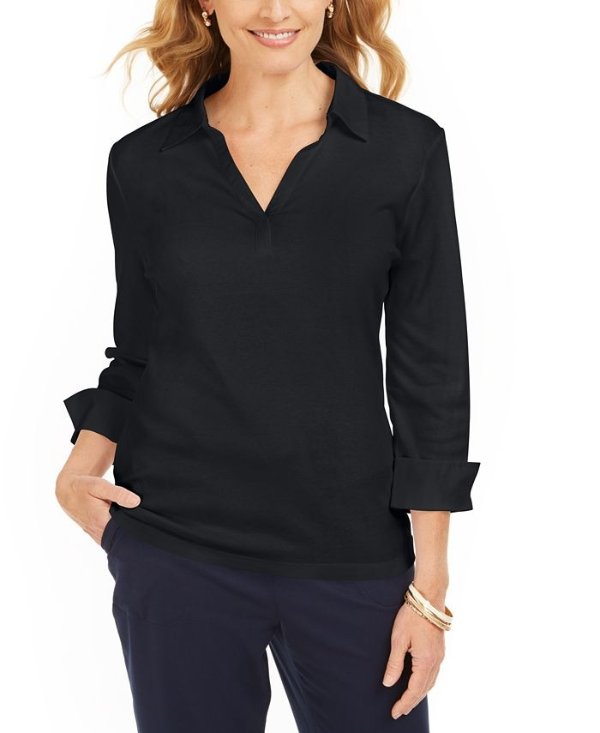 V-Neck 3/4-Sleeve Cotton Top, Created for Macy's