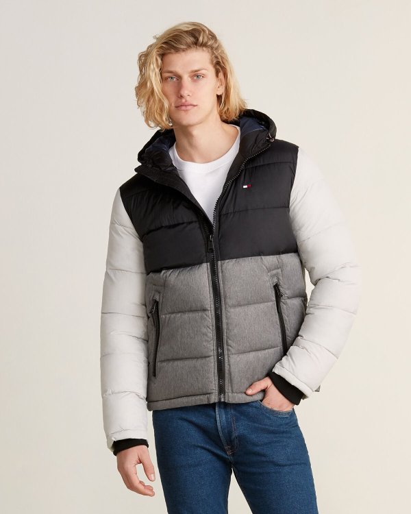 Full-Zip Hooded Color Block Puffer Jacket