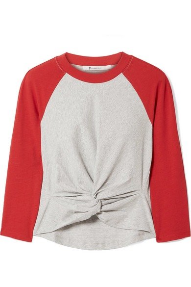 Twist-front two-tone cotton-jersey top