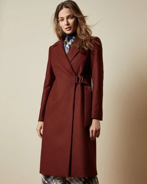DEZPINA Long belted wrap overcoat