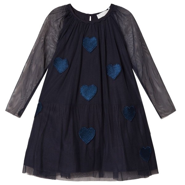 Navy Misty Dress with Hearts Applique | AlexandAlexa