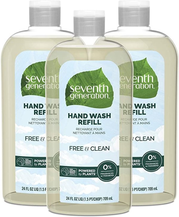 Seventh Generation Hand Soap Refill, Free & Clear Unscented, 24 oz, 3 Pack