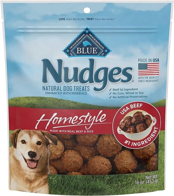 Nudges Homestyle Natural Dog Treats, Beef and Rice, 16oz Bag