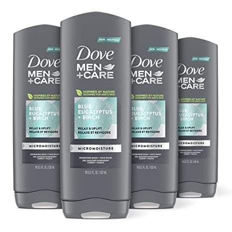 Men+Care Mens Body Wash Dry Skin Body Wash with Micromoisture, Blue Eucalyptus and Birch Effectively Washes Away Bacteria While Nourishing Your Skin 18 oz 4 Count