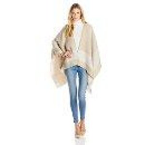 Calvin Klein Women’s Boucle Blanket Ruana, Heathered Almond