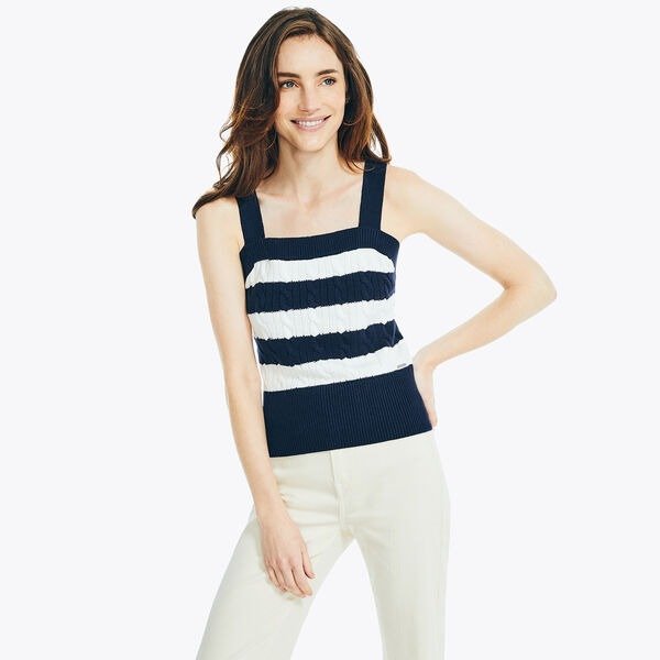 STRIPED CABLE-KNIT TANK TOP