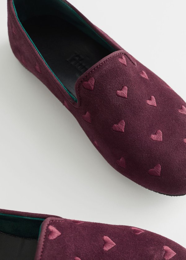 Embroidered Heart Loafer Slippers