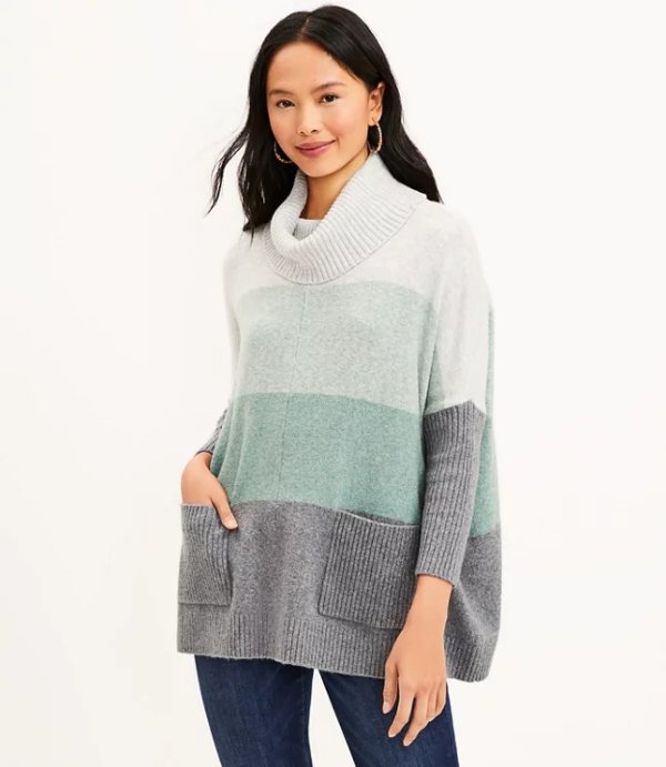 Colorblock Pocket Poncho Sweater | LOFT
