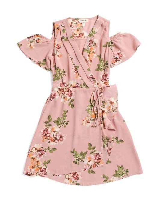 Big Girls Ruffle Faux Wrap Dress