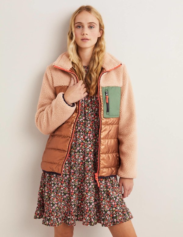 Quilted Mix Borg Jacket - Metallic Natural Borg | Boden US