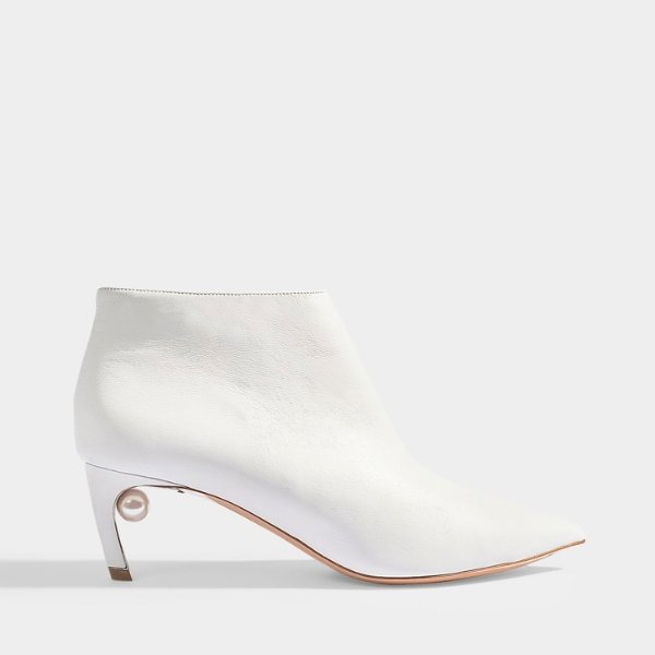 55mm Mira Pearl Low Booties in White Nappa Leather