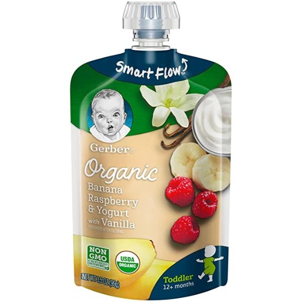 Purees Organic Banana Raspberry Yogurt Vanilla Toddler Pouch, 3.5 Ounces (Pack of 12)