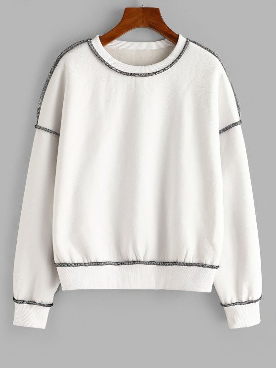 Loose Exposed Seam Fleece Lined Sweatshirt WHITE