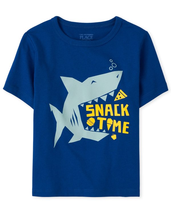 Baby And Toddler Boys Short Sleeve 'Snack Time' Shark Graphic Tee