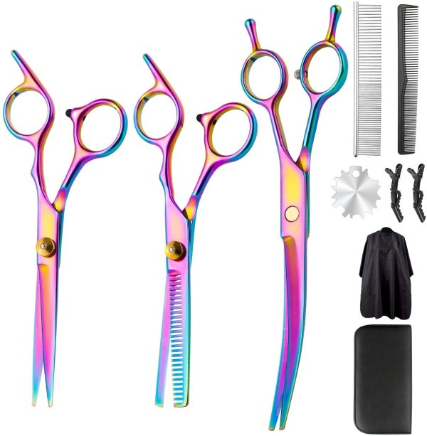 BITIWEND Professional Hair Cutting Scissors Set, 10Pcs Multicolor Haircut Scissors
