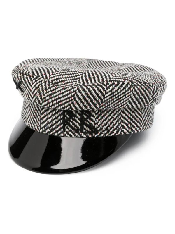 herringbone glossy-brim baker boy hat