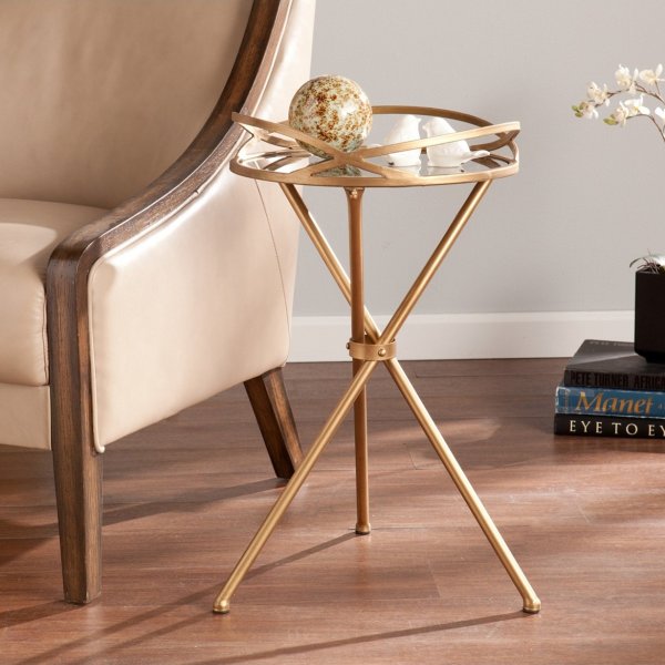 Leslie Metal Mirrored Accent Table