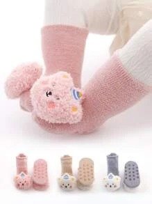 3pairs Baby Cartoon Bear Decor Socks