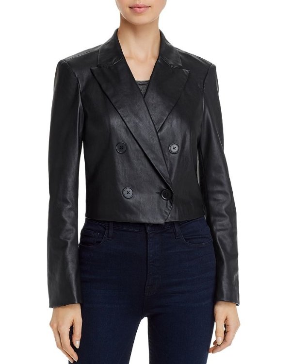 Cropped Faux-Leather Blazer - 100% Exclusive