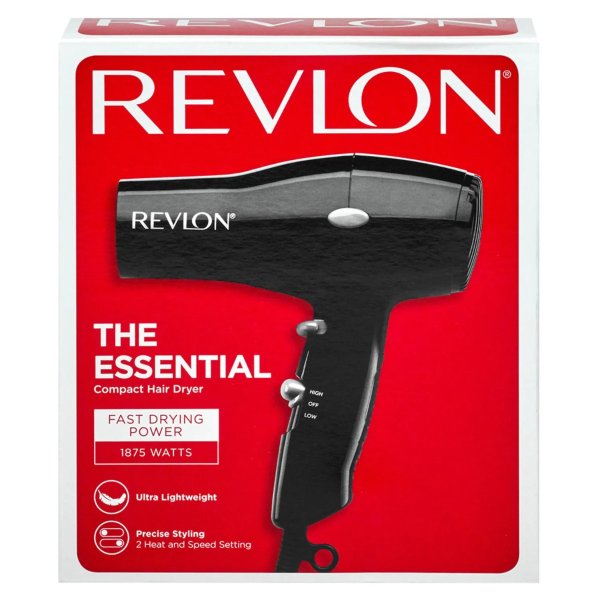 Revlon Compact Hair Dryer - 1875W Lightweight Design, Black