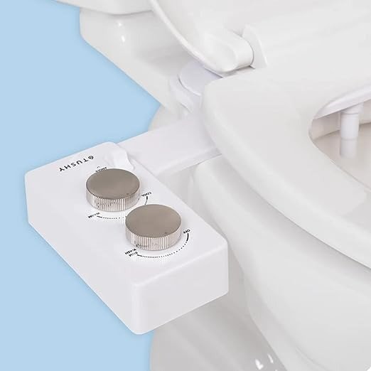Warm Water Spa Bidet Attachment | Self Cleaning Fresh Water Sprayer +Adjustable Pressure Nozzle, Angle Control, (Adjustable Cool to Warm Water Temperature Option), Platinum Knobs