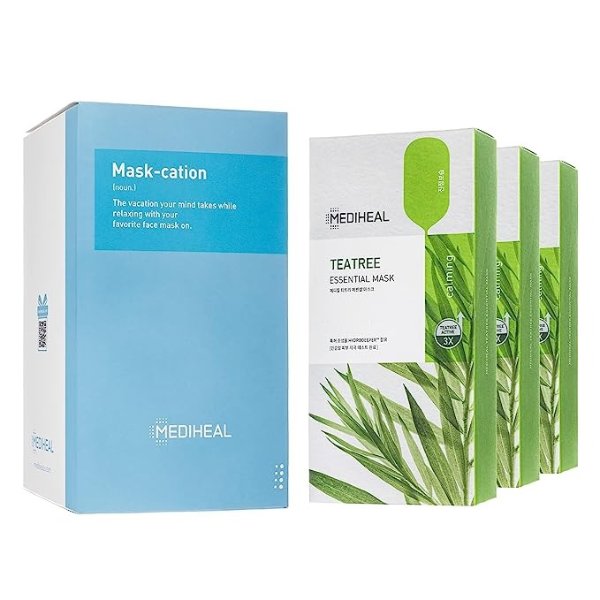 Official Best Korean Sheet Mask - Tea Tree Essential Face Mask 30 Sheets Skin Soothing Treat Blemishes Sebum Control For All Skin Types Value Sets