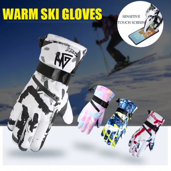 Ski Gloves Waterproof Outdoor Riding Touch Screen Zipper Fleece Motorcycle