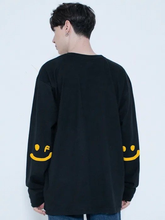 Elbow Drawing Smile White Clip Long Sleeve Shirt Two Colors