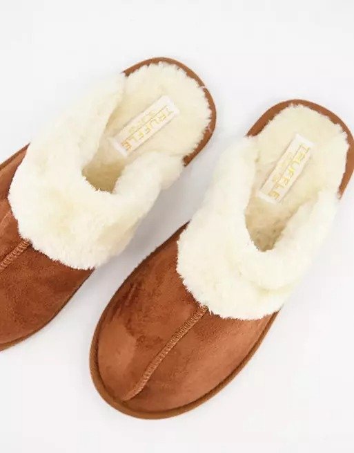closed toe mule slippers in tan