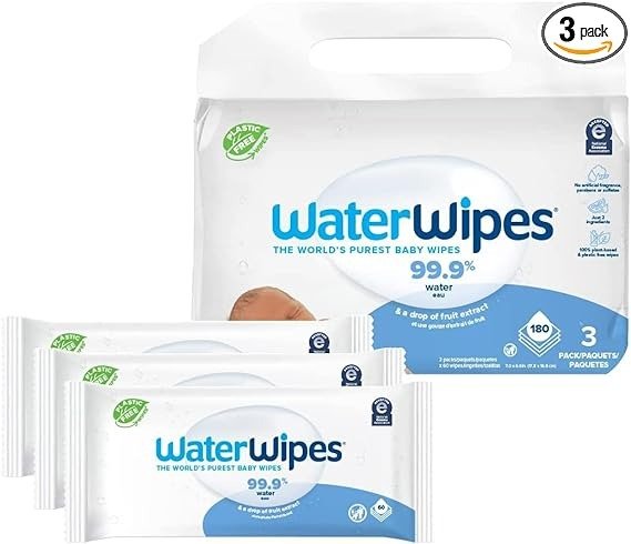 Original Baby Wipes, 99.9% Water, Unscented & Hypoallergenic for Sensitive Newborn Skin, 3 Packs (180 Count)