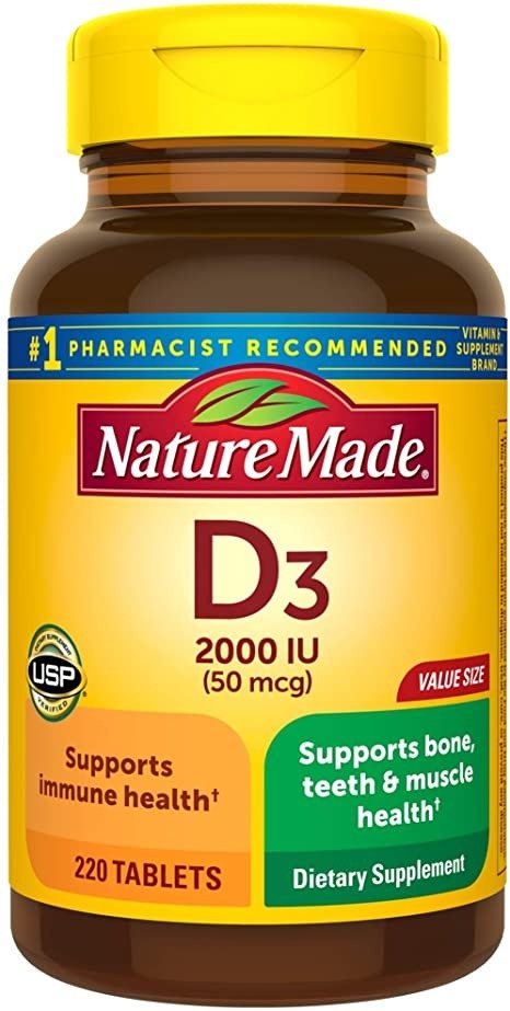 Made Vitamin D3, 220 Tablets, Vitamin D 2000 IU (50 mcg) Helps Support Immune Health, Strong Bones and Teeth, & Muscle Function, 250% of Daily Value for Vitamin D in One Daily Tablet
