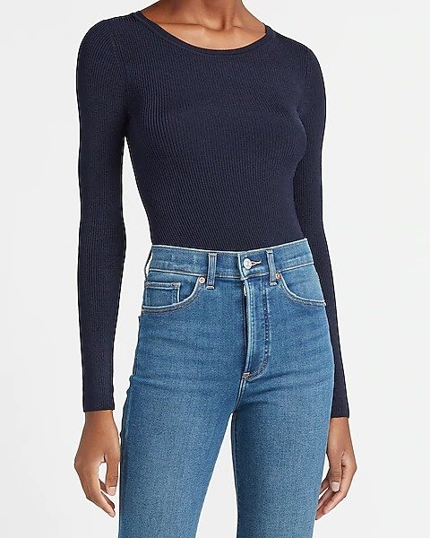 Fitted Ribbed Crew Neck Sweater
