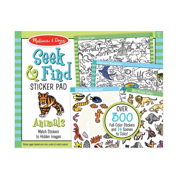 Seek and Find Sticker Pad, Animals (400+ Stickers, 14 Scenes to Color) - FSC-Certified Materials